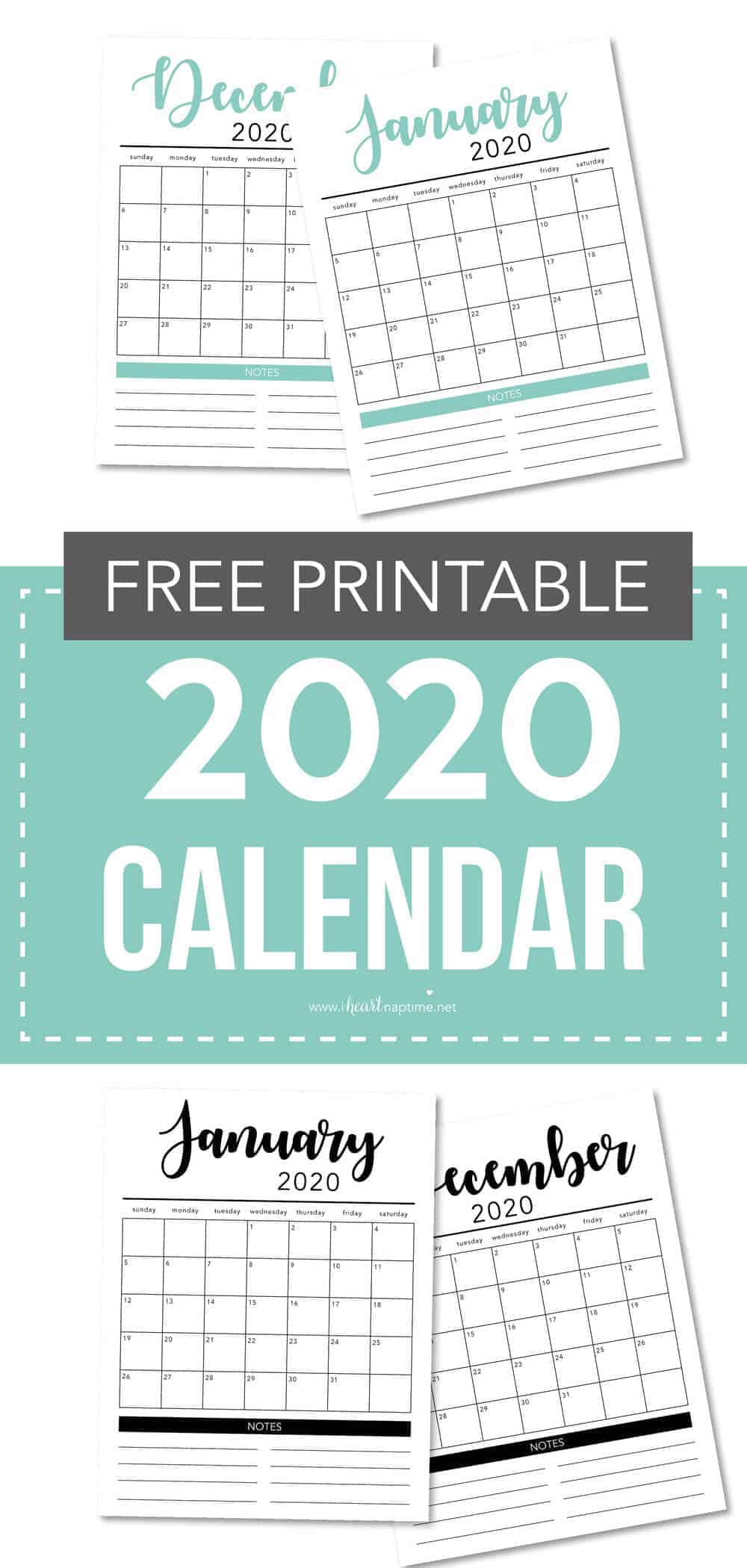 FREE 2020 Printable Calendar Template (2 colors!) - I ...