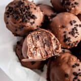 A close up of brownie truffles