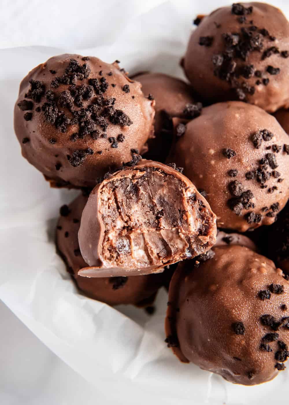 A close up of brownie truffles.