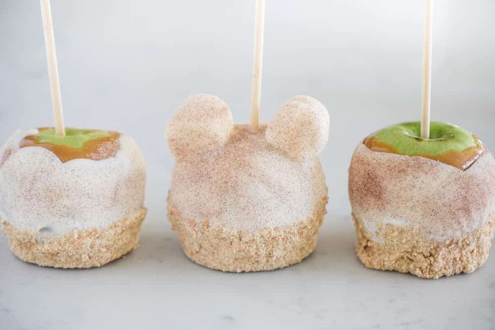 Caramel apple pie apples on a stick.