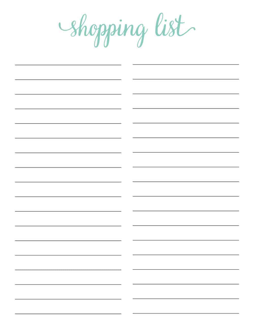 Shopping list in free printable meal planner.