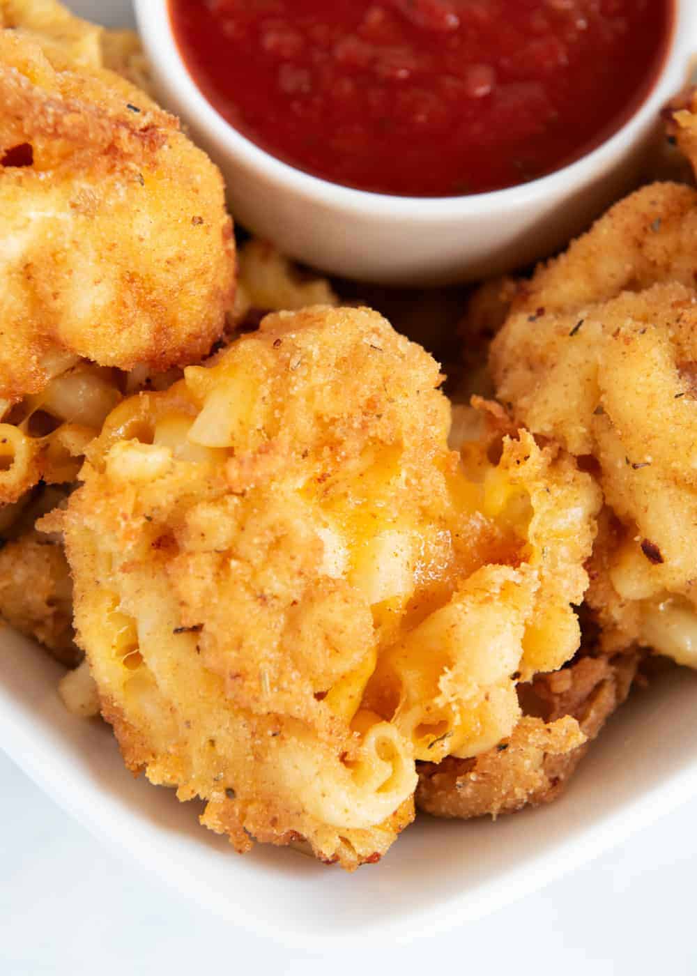 Fried mac and cheese with marinara. 