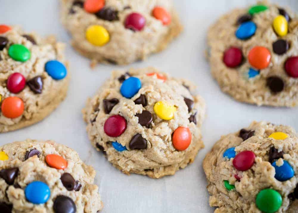 Monster cookies on pan.