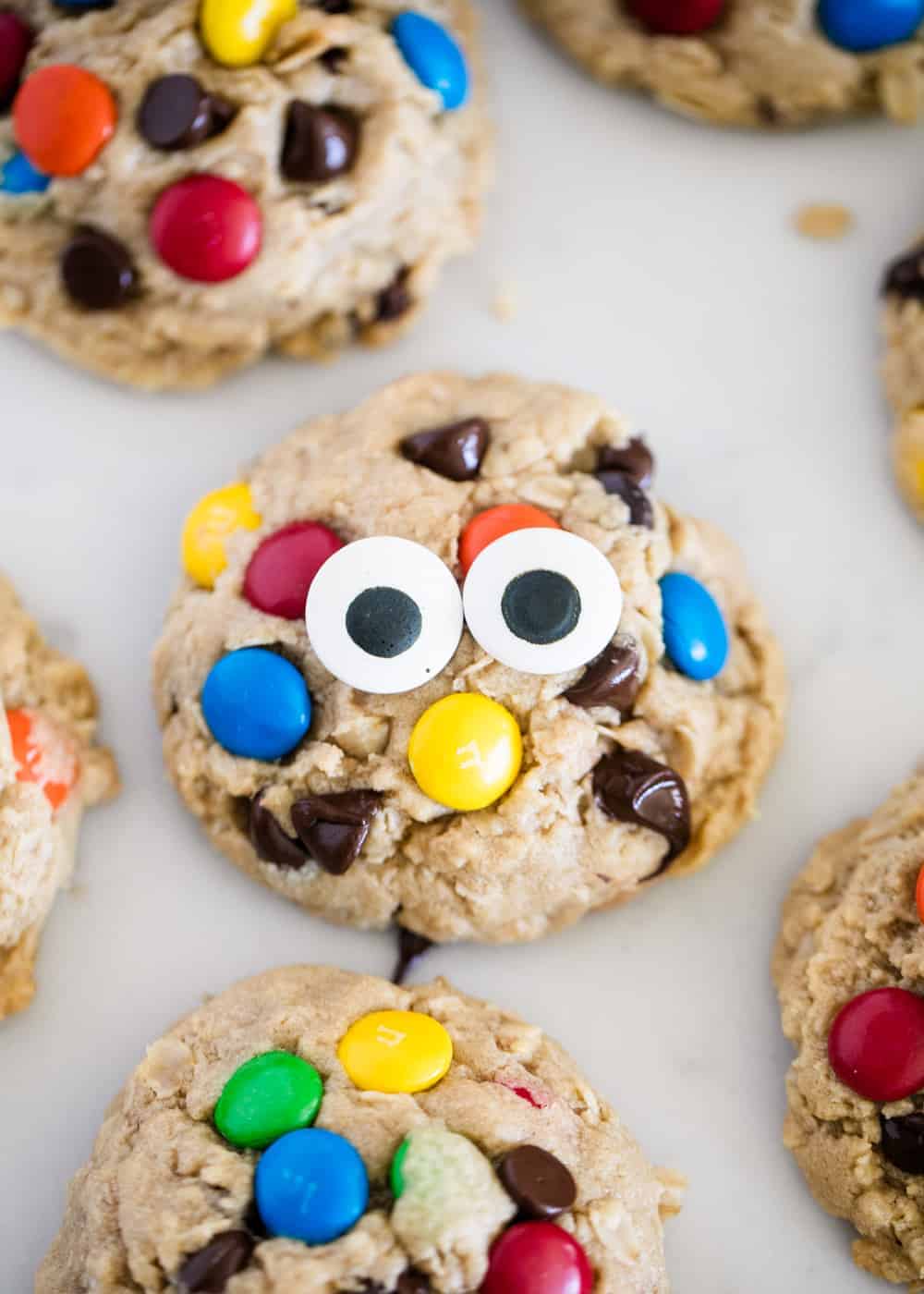 Monster cookie with candy eye balls.