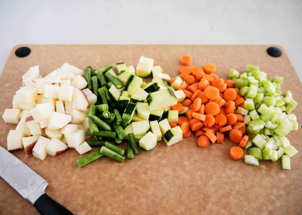 chopped vegetables on cutting board