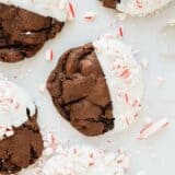 chocolate peppermint cookie dipped in white chocolate with crushed peppermint