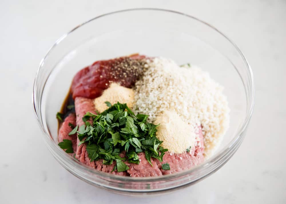 meatloaf ingredients in a glass bowl