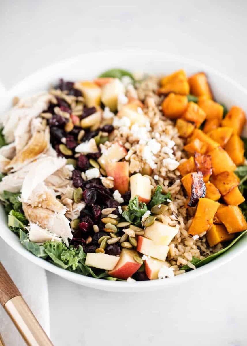 fall salad in a white bowl