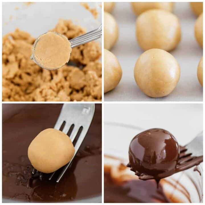 Creamy peanut butter balls covered in a sweet chocolate coating with a dash of sea salt. This delicious treat is always the first gone at a party! how to make peanut butter balls