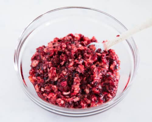 crushed cranberries in glass bowl