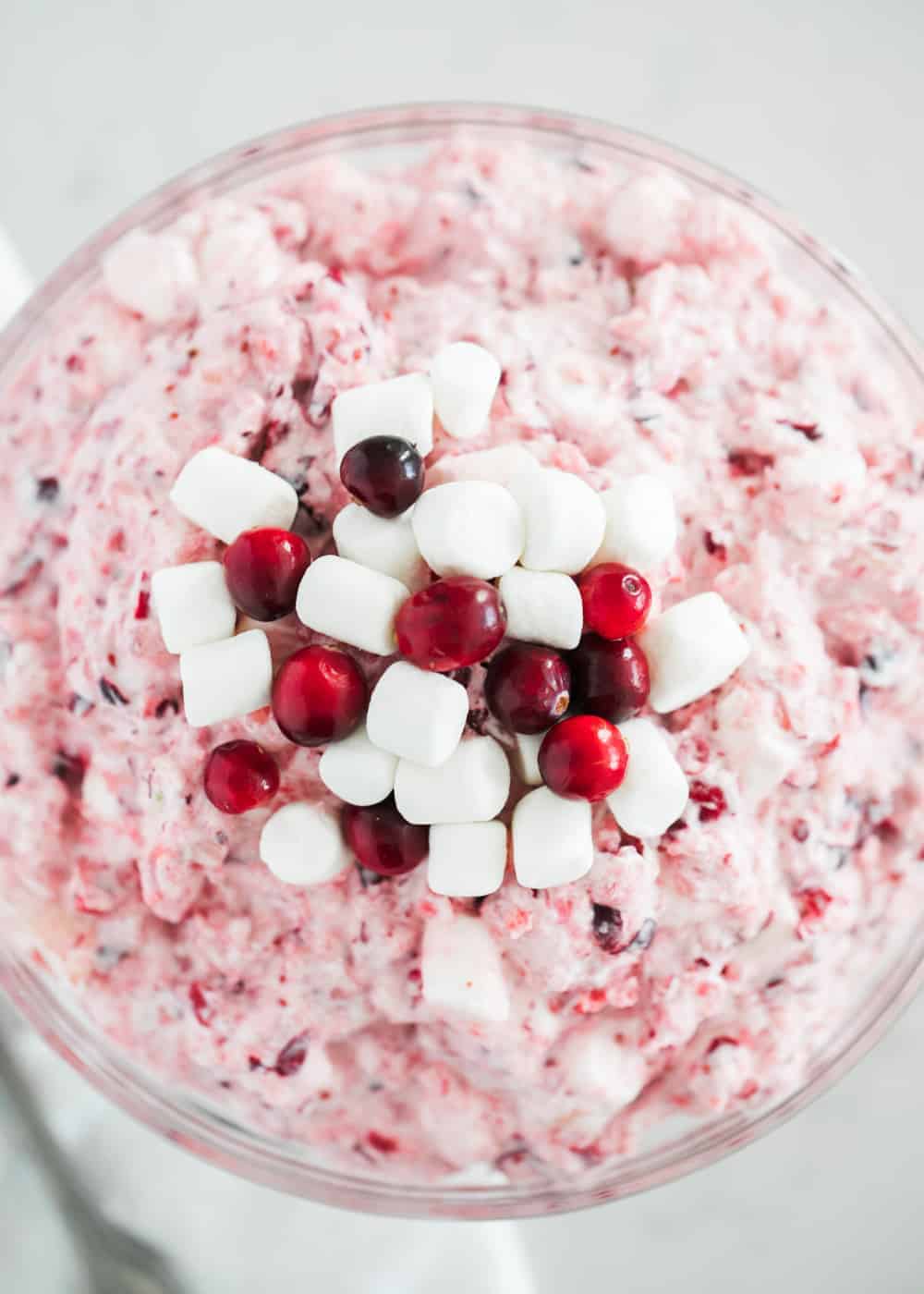 Cranberry salad with marshmallows.