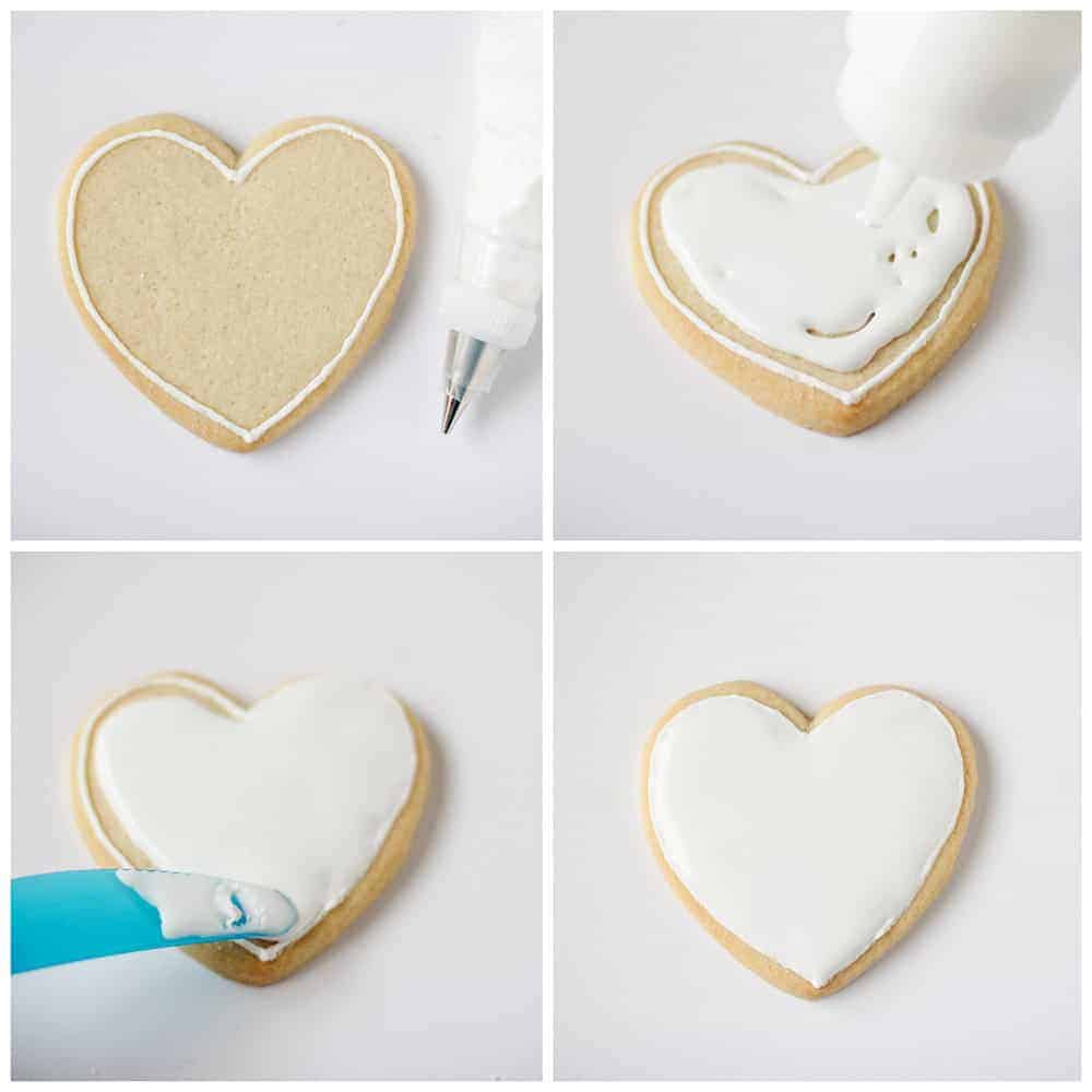 Outlining and flooding sugar cookies with royal icing.