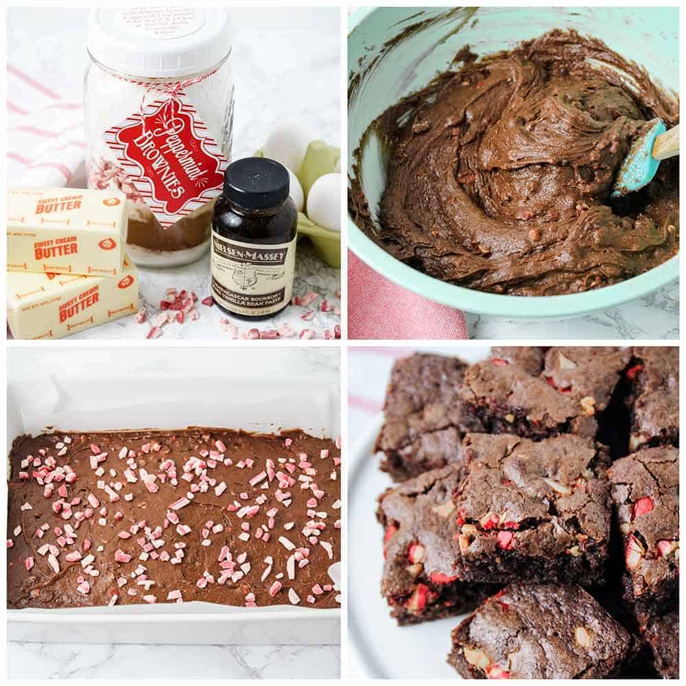 Making peppermint brownies from a jar mix.