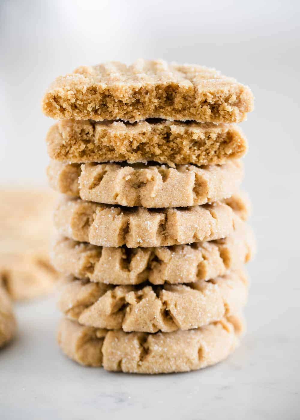 Stack of peanut butter cookies.