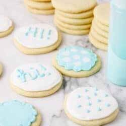 sugar cookies with white and blue icing
