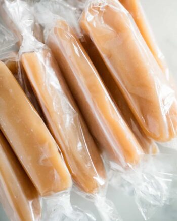 caramel candies wrapped in cellophane