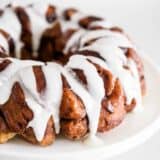 cinnamon roll monkey bread on cake stand