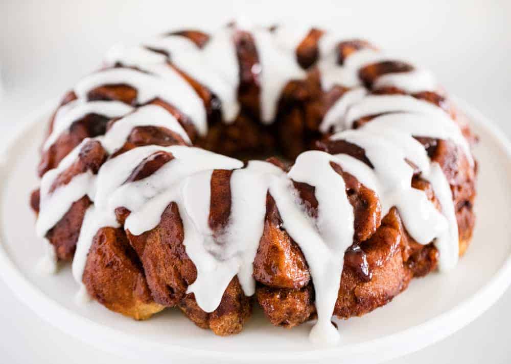Cinnamon roll monkey bread with frosting.