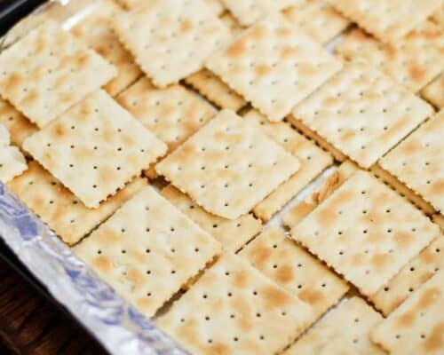 saltine crackers on pan