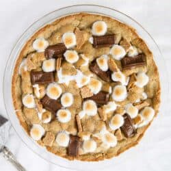 smores pie in glass dish