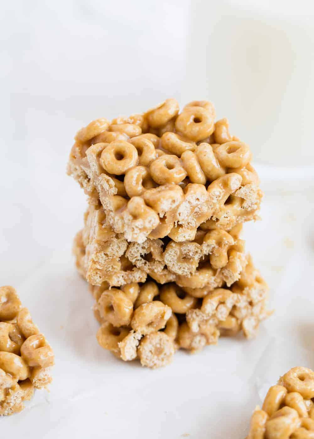 Stack of honey nut cheerio bars.