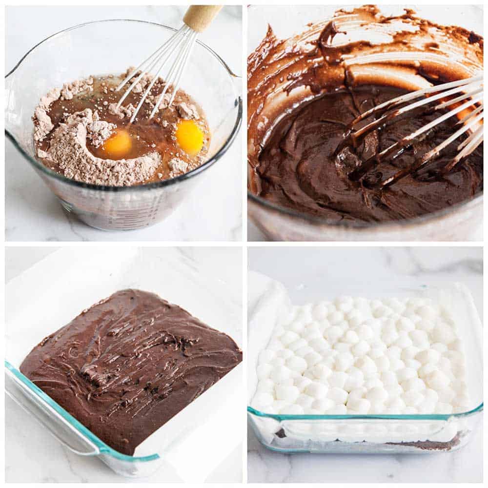 Making marshmallow brownies.