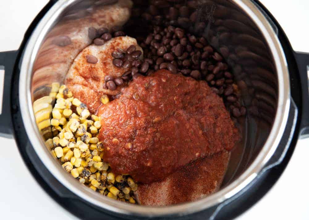 Taco bowl ingredients in instant pot.