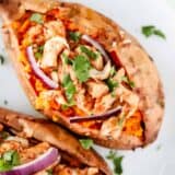 bbq chicken stuffed sweet potato with cilantro