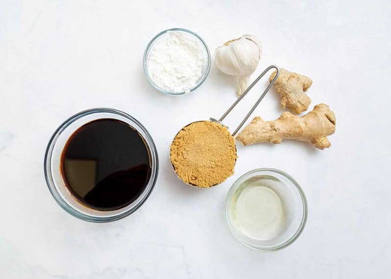 Ingredients for teriyaki sauce on counter.