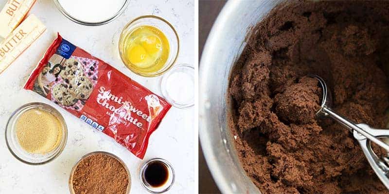 Making dough for triple chocolate cookies.