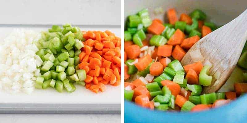 sauteing veggies for chicken gnocchi soup 