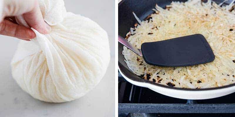 cooking hash browns on skillet 