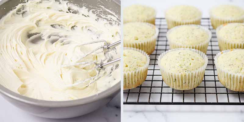 making frosting for lemon poppy seed cupcakes 