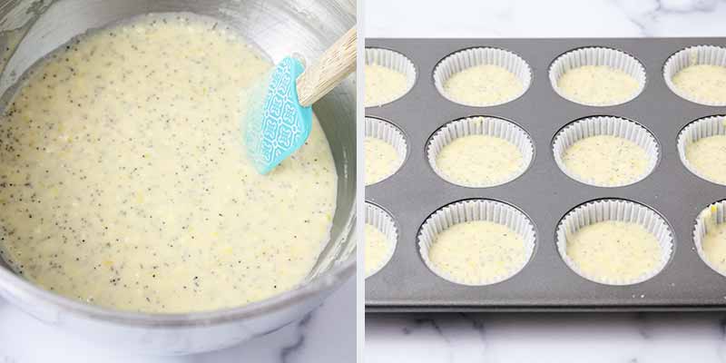 Making batter for lemon poppy seed cupcakes.