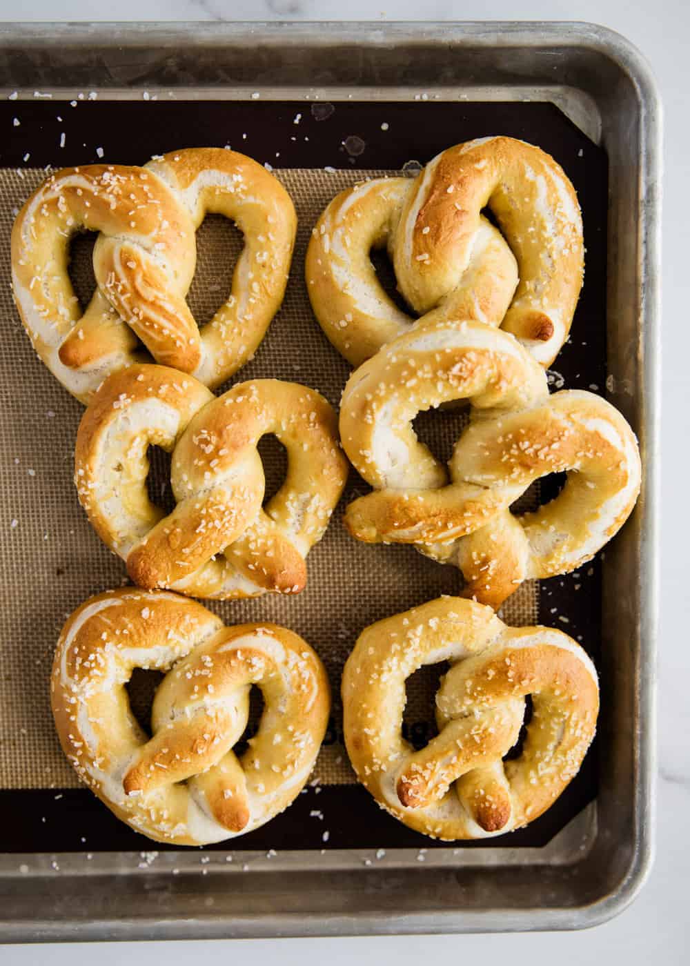 Pretzels on pan.