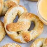 soft pretzels with cheese sauce