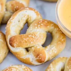 soft pretzels with cheese sauce