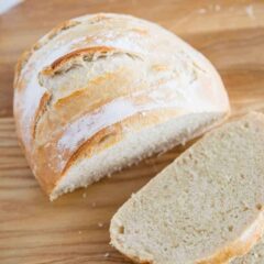 sliced artisan bread on cutting board