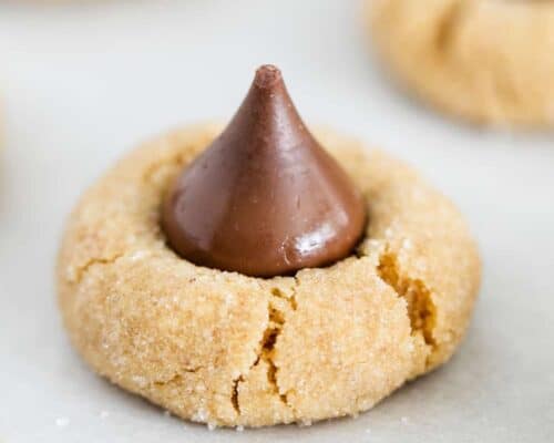 Peanut butter cookie with chocolate kiss on top