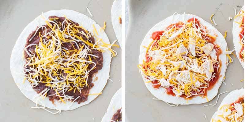 Adding toppings to Mexican pizza.