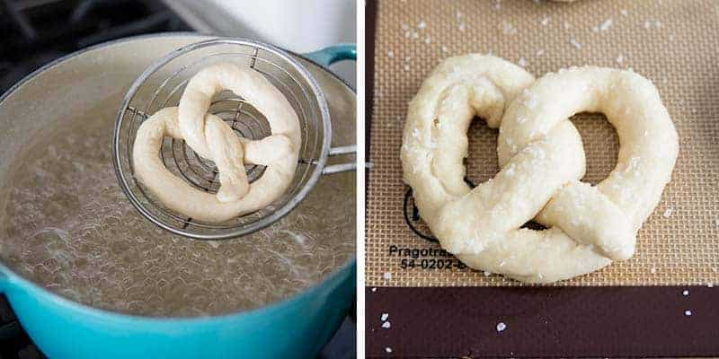 Making pretzels in a two step photo collage.