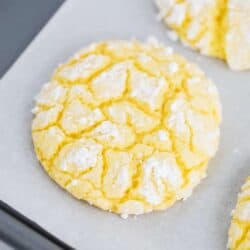 lemon cake mix cookies on pan