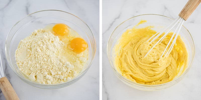 Lemon cake mix cookies mixing in bowl.