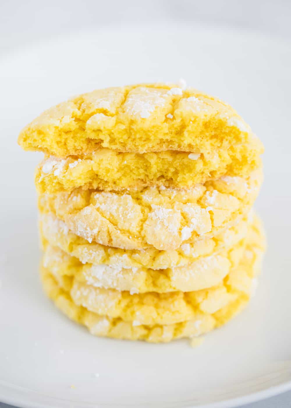 Stacked lemon cake mix cookies.