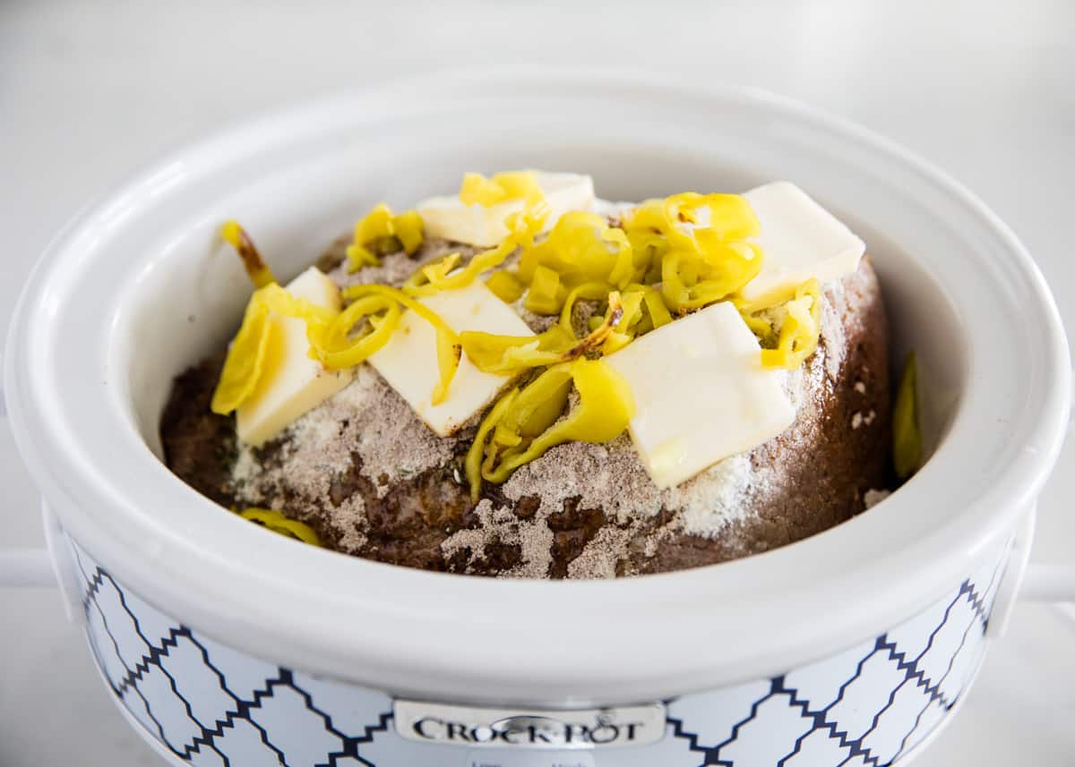 Mississippi pot roast in crock pot.