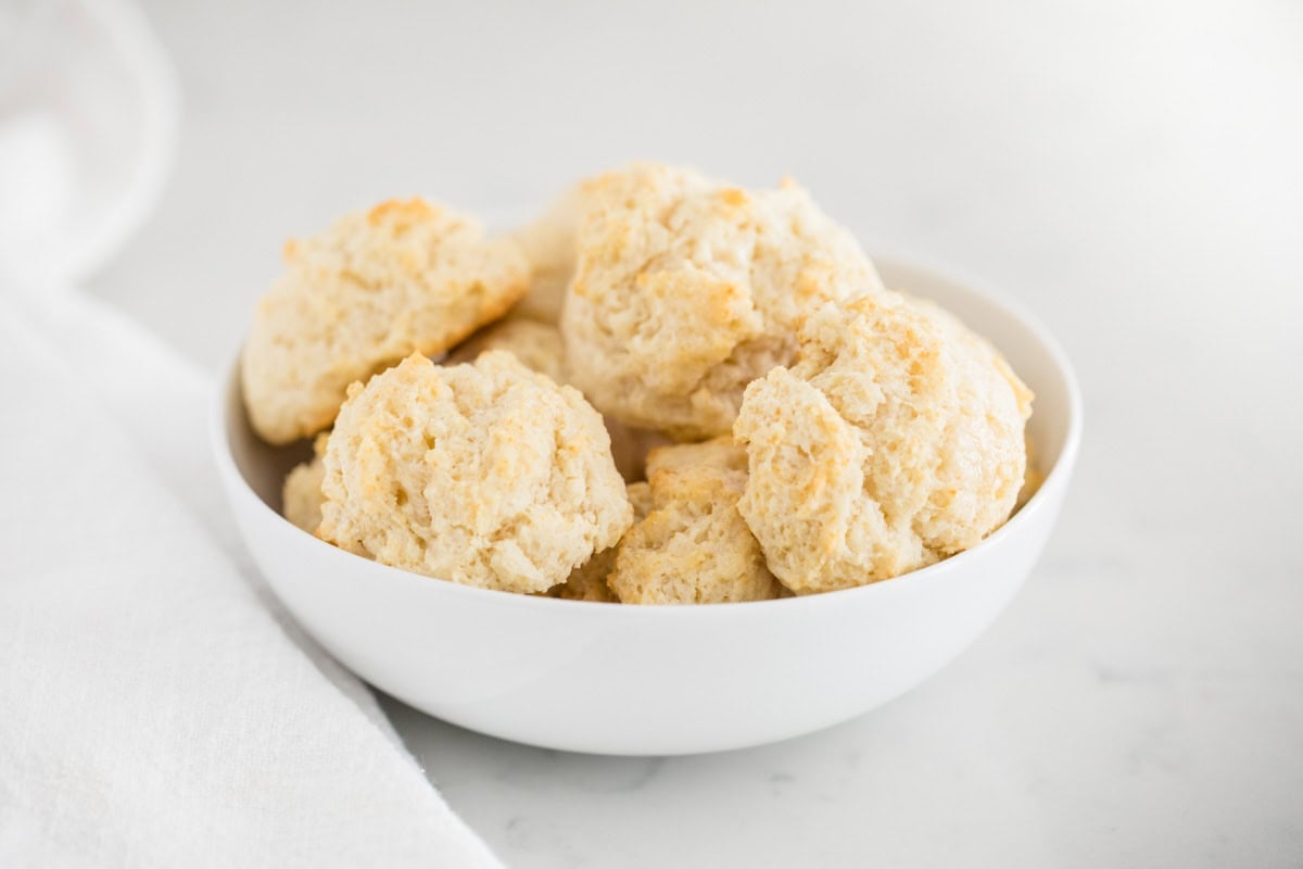 Drop biscuits in a bowl.