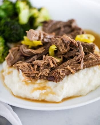 Mississippi pot roast on white plate