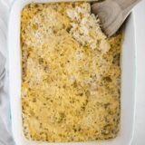 chicken and rice casserole in pan