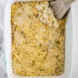 chicken and rice casserole in pan