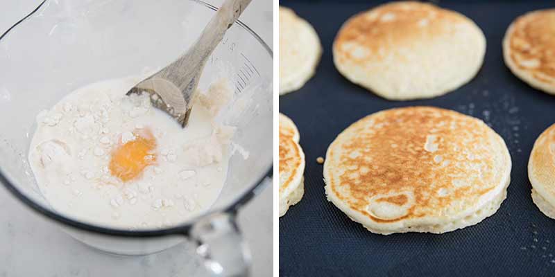 Making pancakes on griddle.